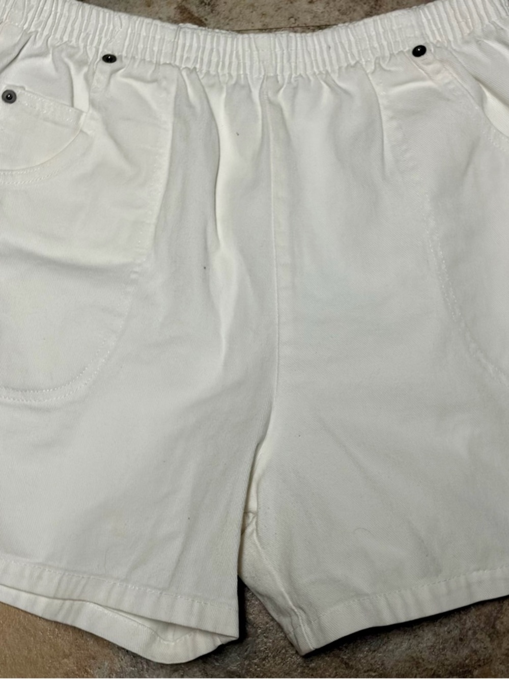Cabin Creek White Elastic-Waist Shorts with Navy Logo